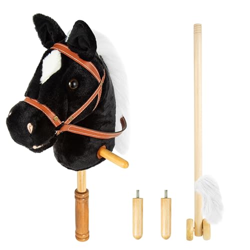 Morytale Stick Hobby Horse Riding Toy Plush Horse for Toddlers Ages 3 Ride On Toy Fun Pretend Play with Wooden Wheels and Real Pony ClipClop Sounds  Black 39 Inches - Image 1
