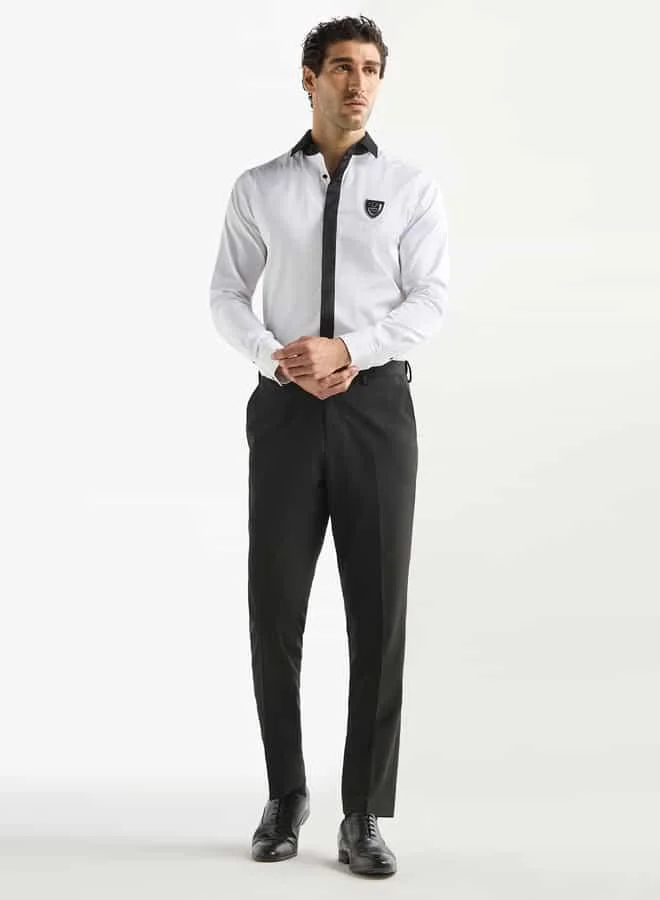 Emperor Emperor Contrast Collar Pilot Shirt with Concealed Placket