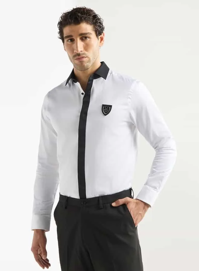 Emperor Emperor Contrast Collar Pilot Shirt with Concealed Placket