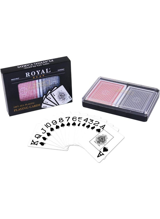 2Decks Royal Poker Size 100 Plastic Playing Cards Set in Plastic Case Waterproof Large Index