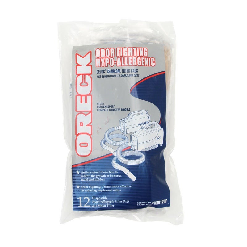 Oreck Vacuum Cleaner Bags for Handheld Vacs, Pack of 12, White, Hypo-Allergenic, Part # PKBB12OF, Oreck Odor Fighting Vacuum Bags - Image 1