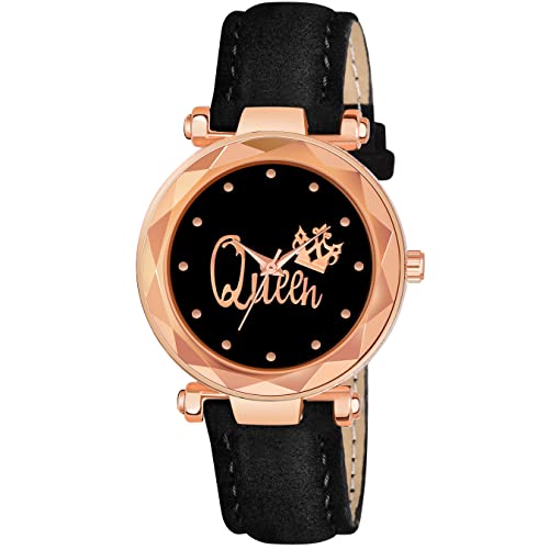 CERO Queen Dial Leathers Strap Analog Women and Girls Watch (Black) - Image 1