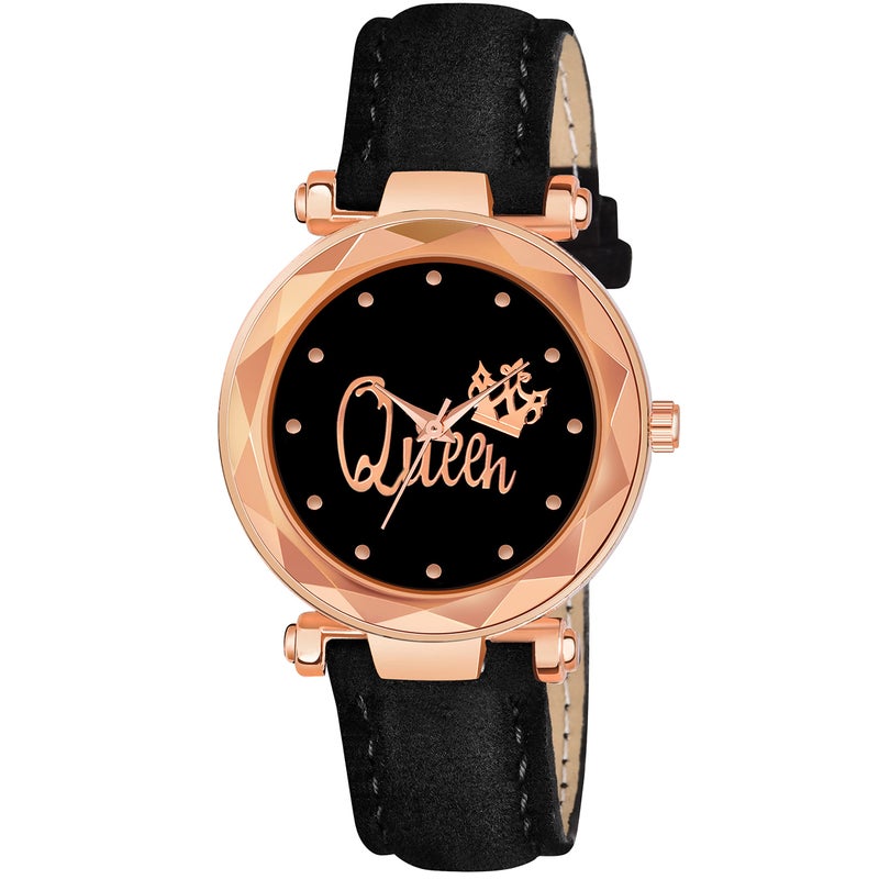 CERO Queen Dial Leathers Strap Analog Women and Girls Watch (Black) - Image 2
