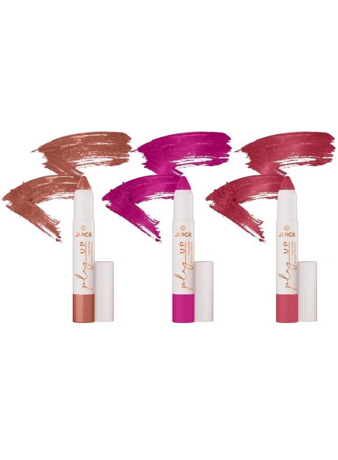 JUICE Play Up Lip Crayon-Play long games with transfer-proof rich color 3pc Combo Set(Barely There-MCR01, Coral Charm-MCR06, Endless Petal-MCR07) - Image 1