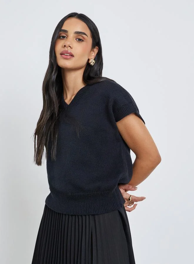 ستايلي ستيلي سترة نسائية محبوكة بقصة بوكسي سوداء