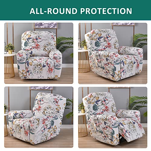 NILUOH Stretch Recliner Cover 4 Pieces Printed Lazy Boy Chair Covers Floral Patterned Recliner Sofa Slipcover Anti-Slip Fitted Furniture Protector with Elastic Bottom, A2 - Image 2