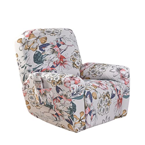 NILUOH Stretch Recliner Cover 4 Pieces Printed Lazy Boy Chair Covers Floral Patterned Recliner Sofa Slipcover Anti-Slip Fitted Furniture Protector with Elastic Bottom, A2 - Image 1