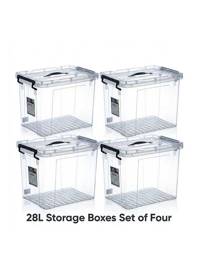 Marcolo Storage Box 28L Set of 4 Transparent Plastic Organizer Boxes with Lids Multipurpose Home Storage Containers - Image 1