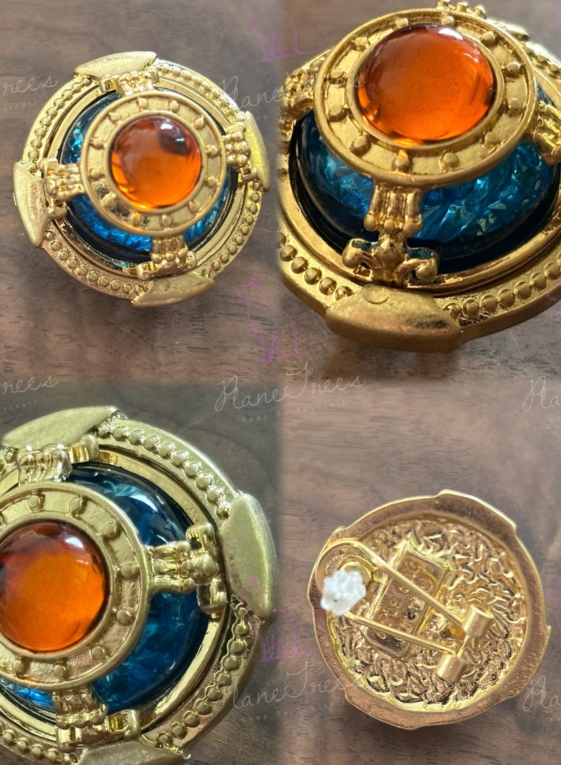 أشجار الطائرة أقراط دائرية من PLANE TREES – تصميم ذهبي عتيق مع حجر كهرماني وزخارف زرقاء – مجوهرات بوهو أنيقة للنساء - Image 2