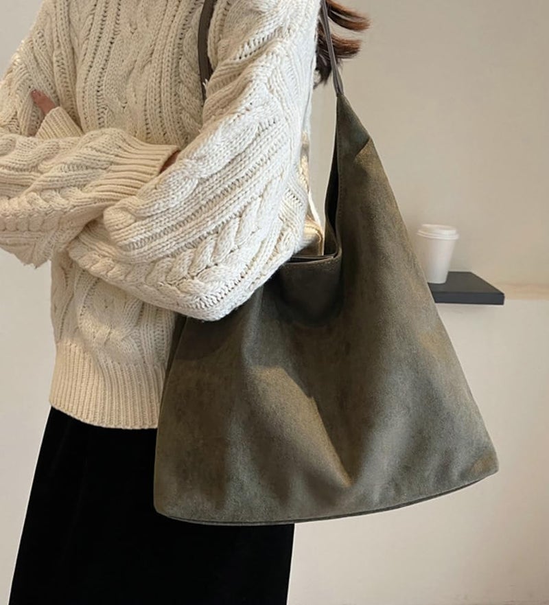 Pocadri Womens Fashion Suede Shoulder Bags Large Tote Bag Retro Purse Handbag Casual Work Ladies Top Handle Satchel - Image 3
