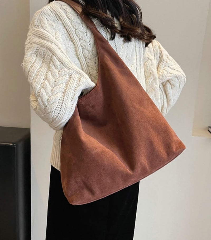 Pocadri Womens Fashion Suede Shoulder Bags Large Tote Bag Retro Purse Handbag Casual Work Ladies Top Handle Satchel - Image 4