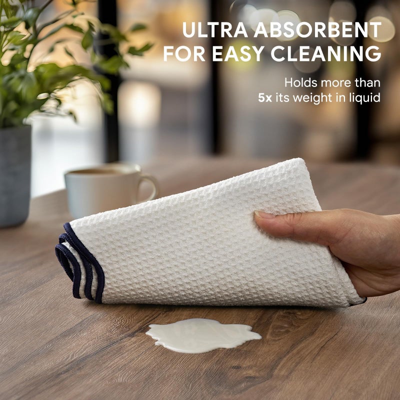 RECYCO Waffle Kitchen Towel Set of 2 - Quick Dry Microfiber Sustainable Dish Towels - Ultra Absorbent Reusable Cleaning Tea Towels - Lightweight Hand Towels,16â€x 28â€, Navy Blue - Image 3