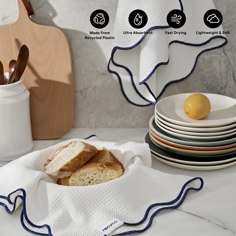 RECYCO Waffle Kitchen Towel Set of 2 - Quick Dry Microfiber Sustainable Dish Towels - Ultra Absorbent Reusable Cleaning Tea Towels - Lightweight Hand Towels,16â€x 28â€, Navy Blue - Image 2