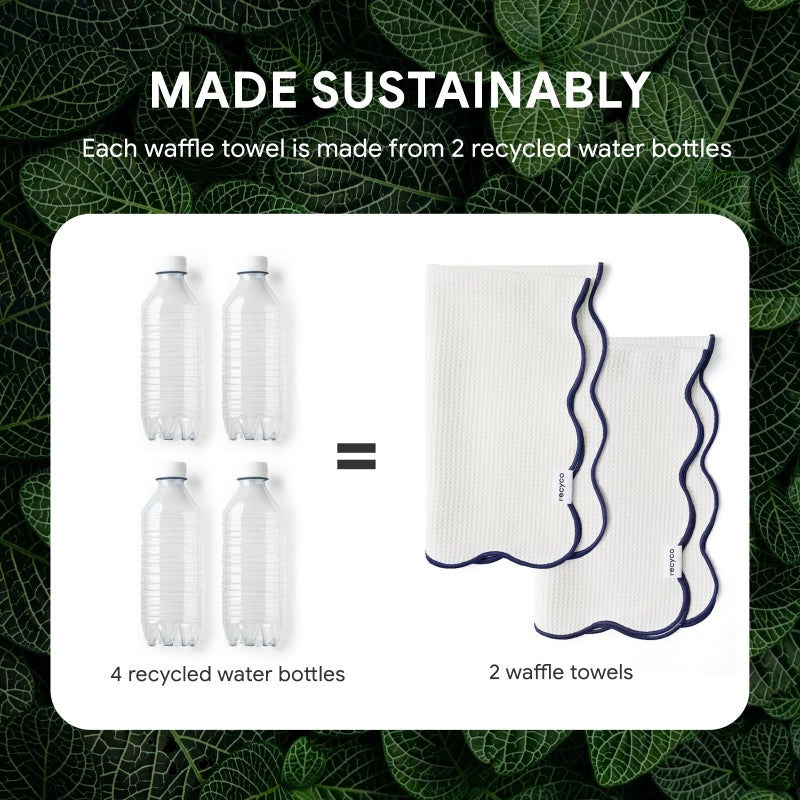 RECYCO Waffle Kitchen Towel Set of 2 - Quick Dry Microfiber Sustainable Dish Towels - Ultra Absorbent Reusable Cleaning Tea Towels - Lightweight Hand Towels,16â€x 28â€, Navy Blue - Image 5