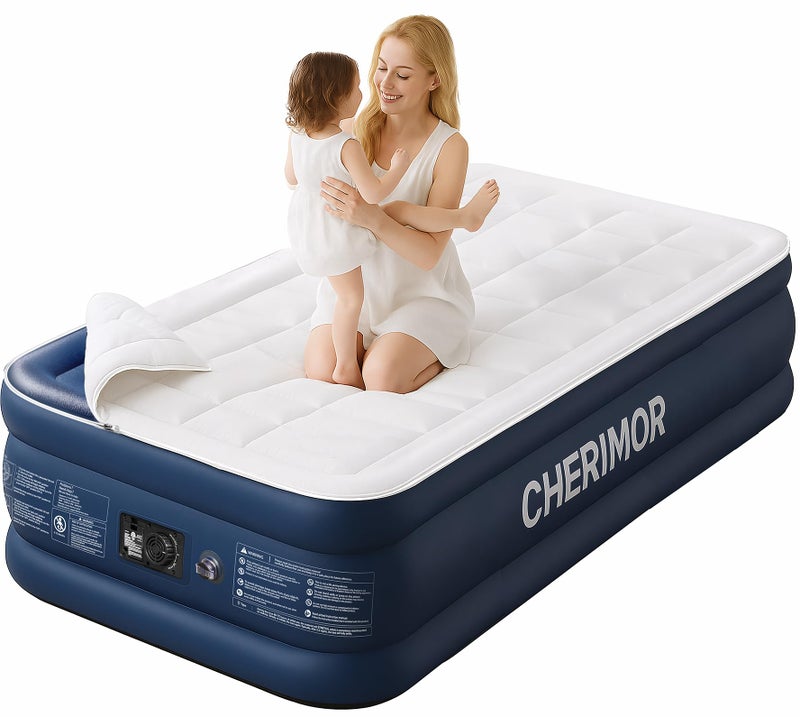 CHERIMOR Twin XL Air Mattress with Built-in Pump & Luxury Quilted Topper, 80" Length, 20" Height, 2.5 Min Fast Inflation, 500lbs Support, Blow up Mattress with Carry Bag for Guest, Camping & Home - Image 1