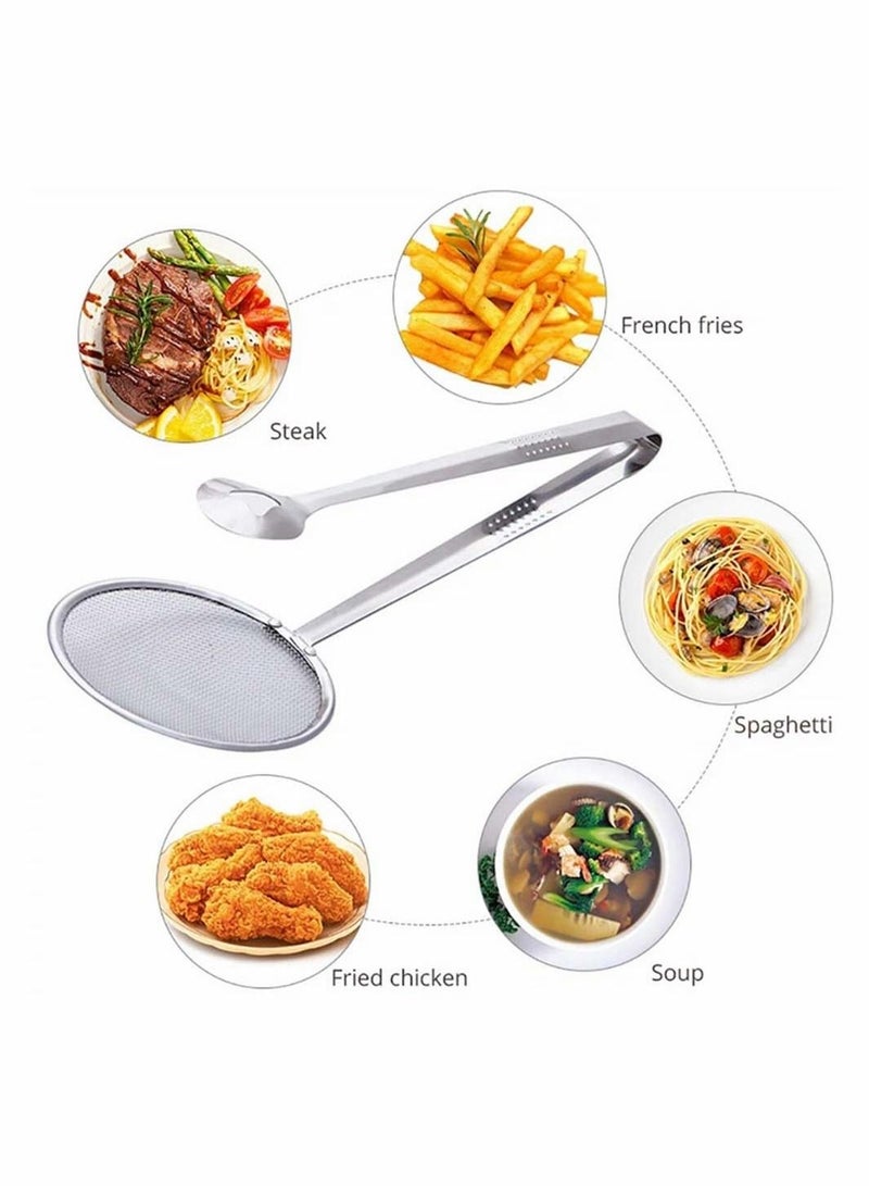 Colander Spoon with Clip 2-in-1 Kitchen Stainless Steel Filter Spoon With Food Clip Oil Filter Grid Scoop Fryer Tongs Frying Mesh Colander Kitchen Tools Accessories - Image 3