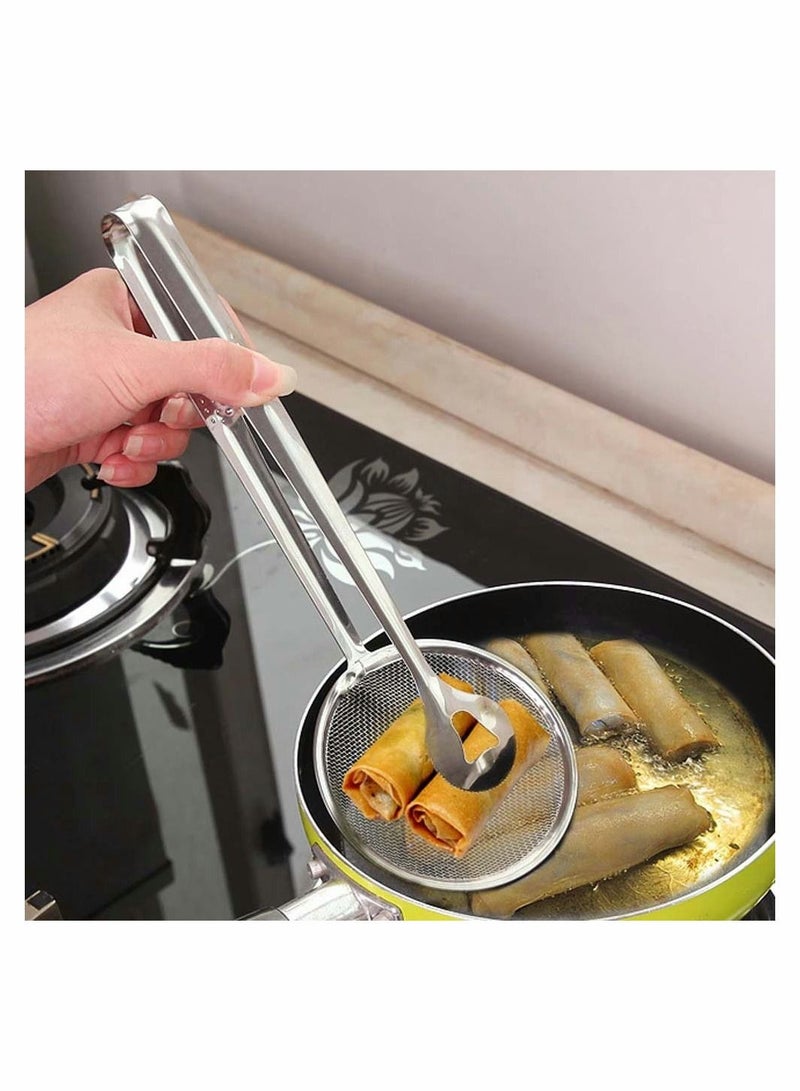 Colander Spoon with Clip 2-in-1 Kitchen Stainless Steel Filter Spoon With Food Clip Oil Filter Grid Scoop Fryer Tongs Frying Mesh Colander Kitchen Tools Accessories - Image 4