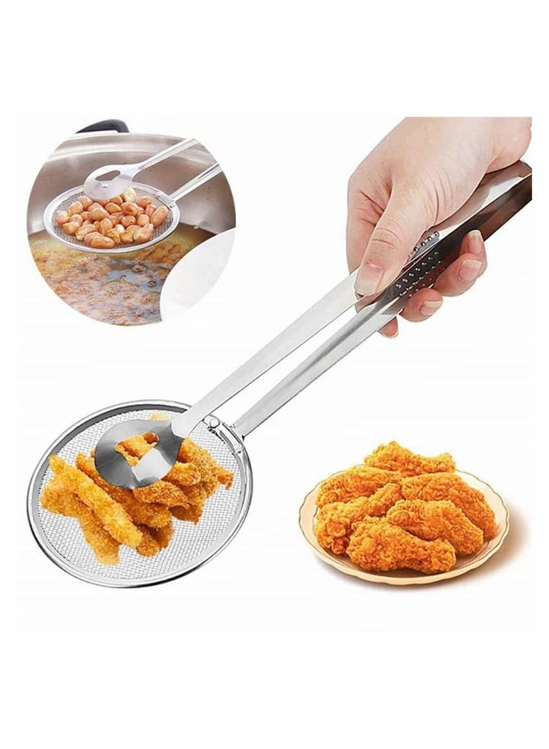 Colander Spoon with Clip 2-in-1 Kitchen Stainless Steel Filter Spoon With Food Clip Oil Filter Grid Scoop Fryer Tongs Frying Mesh Colander Kitchen Tools Accessories - Image 1