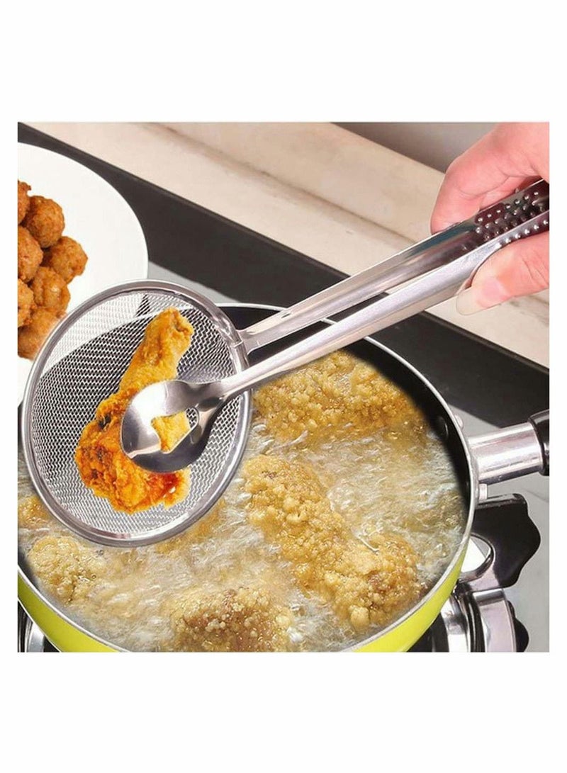 Colander Spoon with Clip 2-in-1 Kitchen Stainless Steel Filter Spoon With Food Clip Oil Filter Grid Scoop Fryer Tongs Frying Mesh Colander Kitchen Tools Accessories - Image 5