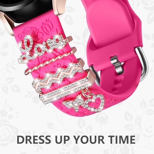 DaQin Flower Engraved Band Compatible with Samsung Galaxy Watch 7 Band/FE 6 5 4 40mm 44mm,Galaxy Active 2, 20mm Watch Band Soft Silicone Replacement Strap with Decorative Charms Accessories Women - Image 3