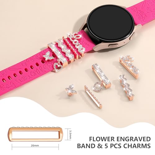 DaQin Flower Engraved Band Compatible with Samsung Galaxy Watch 7 Band/FE 6 5 4 40mm 44mm,Galaxy Active 2, 20mm Watch Band Soft Silicone Replacement Strap with Decorative Charms Accessories Women - Image 4