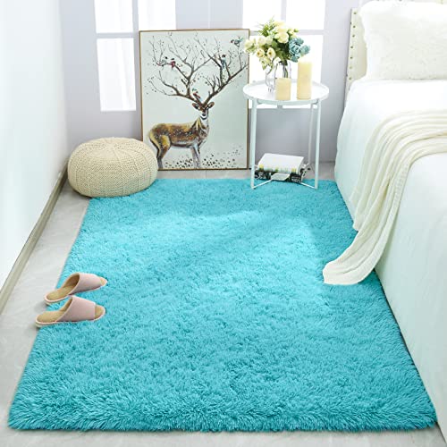 Merelax Modern Soft Fluffy Large Shaggy Rug for Bedroom Livingroom Dorm Kids Room Indoor Home Decorative, Non-Slip Plush Furry Fur Area Rugs Comfy Nursery Accent Floor Carpet 4'x6' Teal - Image 2