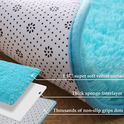 Merelax Modern Soft Fluffy Large Shaggy Rug for Bedroom Livingroom Dorm Kids Room Indoor Home Decorative, Non-Slip Plush Furry Fur Area Rugs Comfy Nursery Accent Floor Carpet 4'x6' Teal - Image 3
