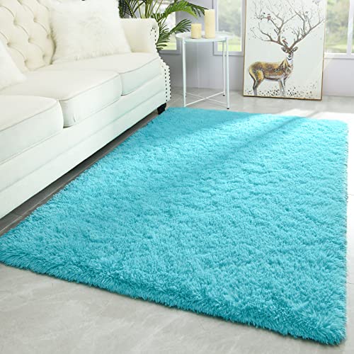 Merelax Modern Soft Fluffy Large Shaggy Rug for Bedroom Livingroom Dorm Kids Room Indoor Home Decorative, Non-Slip Plush Furry Fur Area Rugs Comfy Nursery Accent Floor Carpet 4'x6' Teal - Image 1