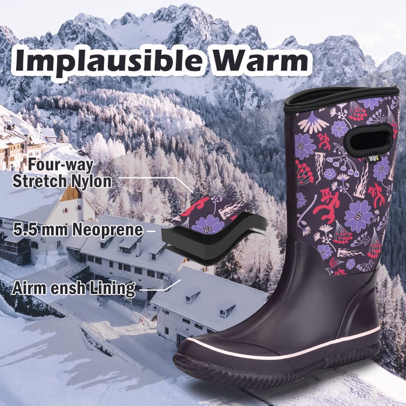WTW Mid Calf Rain Boots for Women - Waterproof Insulated Neoprene Mud Boots Outdoor Hunting Garden Boots - Image 2