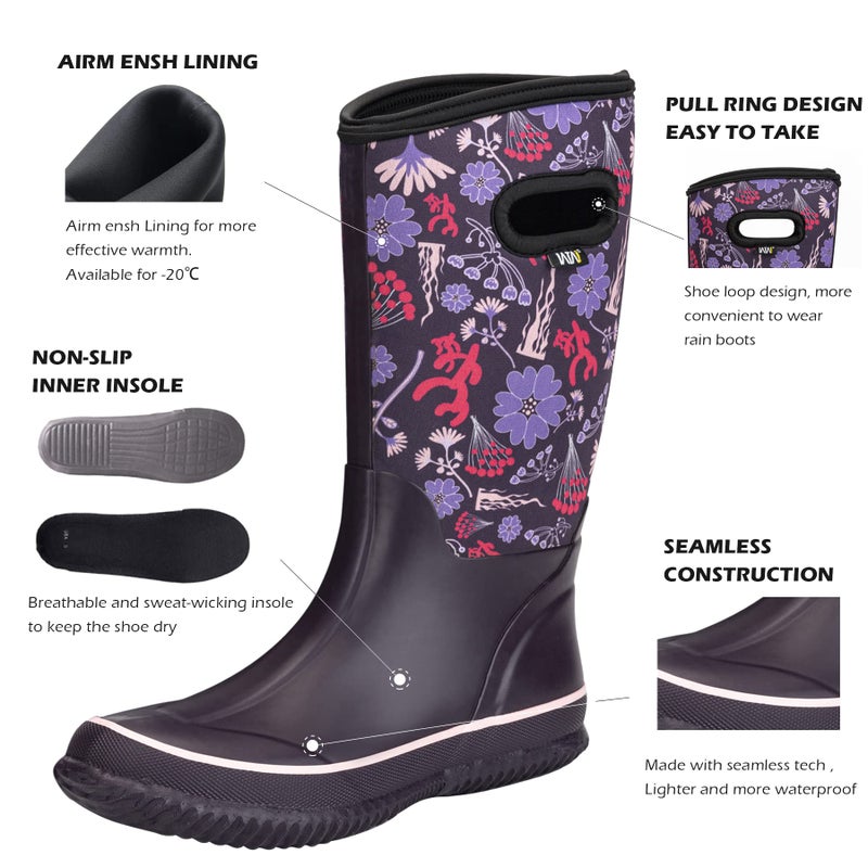 WTW Mid Calf Rain Boots for Women - Waterproof Insulated Neoprene Mud Boots Outdoor Hunting Garden Boots - Image 3