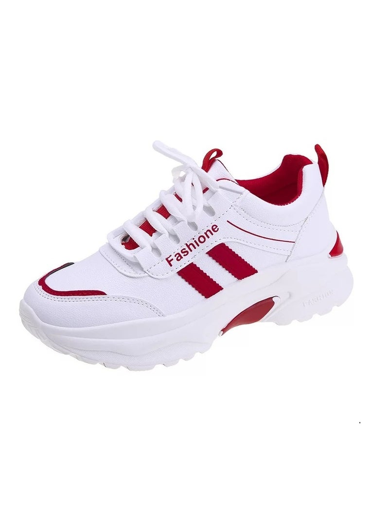 Women Sneakers casual sports shoes, lace up breathable running shoes Red