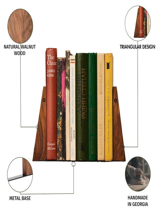 TILISMA Walnut Bookends for Shelves | Wooden Book Ends for Shelves | Sturdy Book Holders, Stoppers with Metal Base for Bookshelves | Slick Decorative Bookends Stands Firmly on Bookshelf (Pair) - Image 3