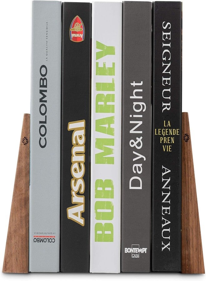 TILISMA Walnut Bookends for Shelves | Wooden Book Ends for Shelves | Sturdy Book Holders, Stoppers with Metal Base for Bookshelves | Slick Decorative Bookends Stands Firmly on Bookshelf (Pair) - Image 5