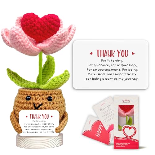 Gossby Handmade Positive Heart Flower Crochet Thank You for Listening Knitted Decor Thank You Appreciation Positive Gift for Women Teacher Mom Friend Coworker Christmas Birthday Gift - Image 1