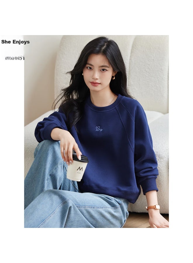 She enjoys Sheen Round Neck Sweatshirt Women Spring And Autumn Inserted Shoulder Short Sleeve Top Letter Love Embroidery Age-reducing Pullover T143w1005 - Image 3