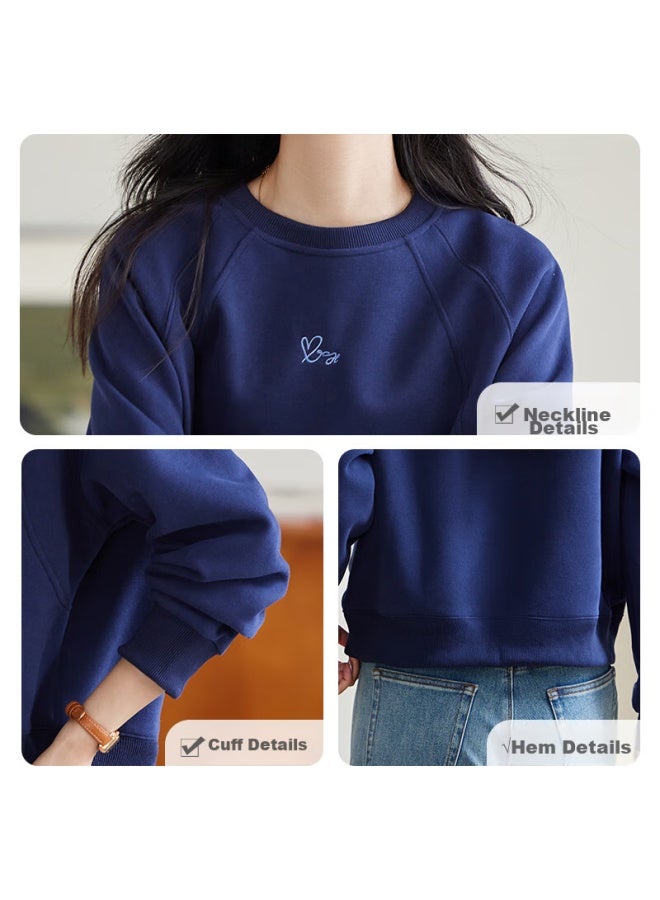 She enjoys Sheen Round Neck Sweatshirt Women Spring And Autumn Inserted Shoulder Short Sleeve Top Letter Love Embroidery Age-reducing Pullover T143w1005 - Image 5