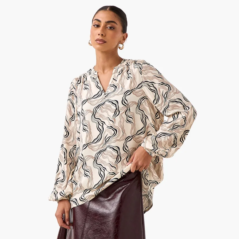 سبلاش فيڤ Regular Fit Viscose Top with All-Over Print