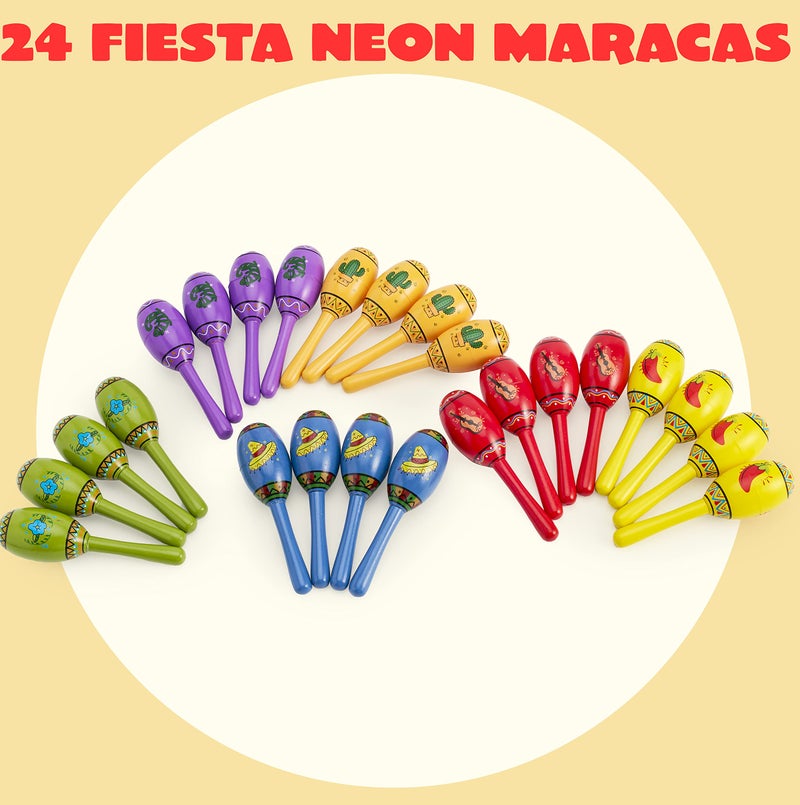 JOYIN 24 Mini Wooden Fiesta Maracas 6 Designs Noisemaker for Mexican Fiesta, Cinco De Mayo Party Favors, Musical Fun, Birthday Parties, Luau Party, Carnivals, Taco Tuesday Event - Image 2
