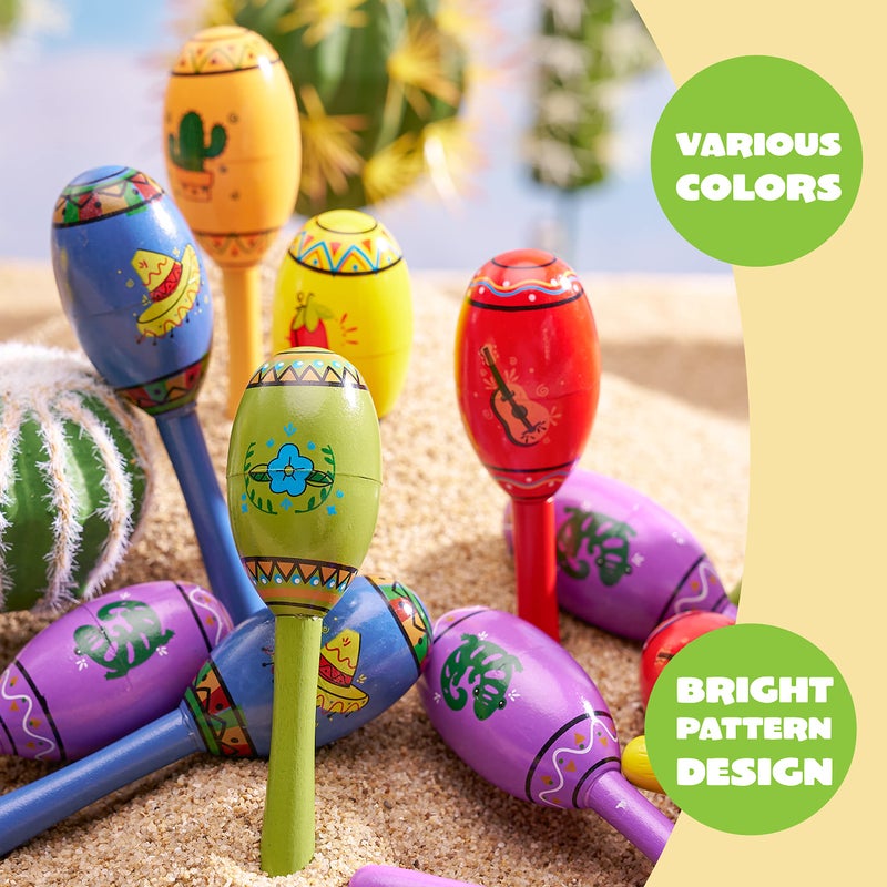 JOYIN 24 Mini Wooden Fiesta Maracas 6 Designs Noisemaker for Mexican Fiesta, Cinco De Mayo Party Favors, Musical Fun, Birthday Parties, Luau Party, Carnivals, Taco Tuesday Event - Image 3