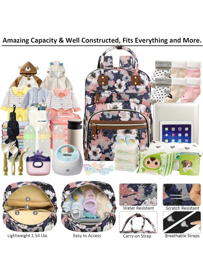 Tenot Diaper Bag Backpack Tote for Women Large Capacity, Multifunctional Waterproof Baby Bag with Insulated Pockets For Baby Girl Boy Mama, Maternity Bag Floral Painting - Image 3