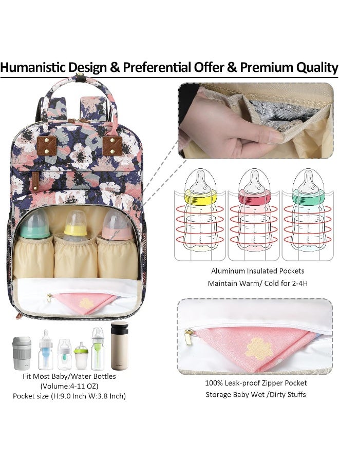 Tenot Diaper Bag Backpack Tote for Women Large Capacity, Multifunctional Waterproof Baby Bag with Insulated Pockets For Baby Girl Boy Mama, Maternity Bag Floral Painting - Image 2