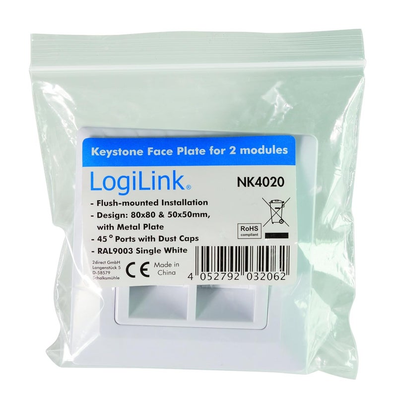 Logilink Professional Keystone NK4020 Flush-Mounted Box for 2 Keystone Sockets/Modules with 45° Outlet - Image 5