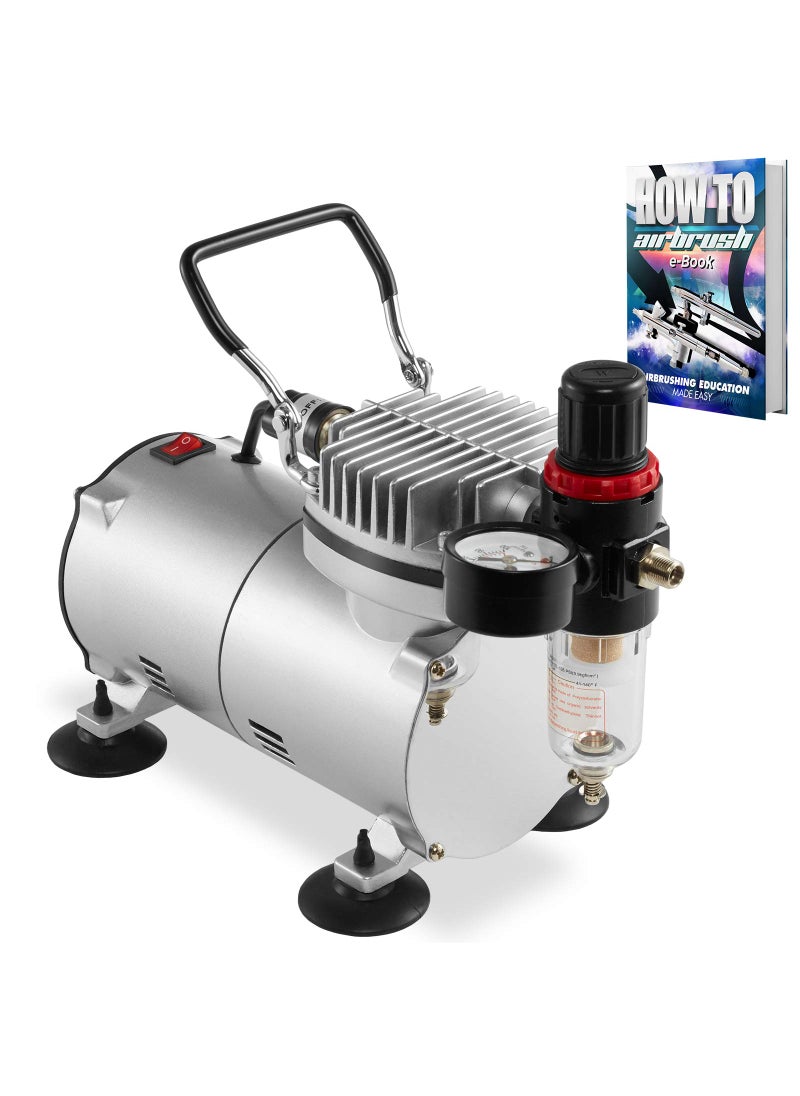 POINTZERO PointZero 15 HP Airbrush Compressor with Regulator Gauge and Water Trap  Quiet Portable Air Pump Silver 