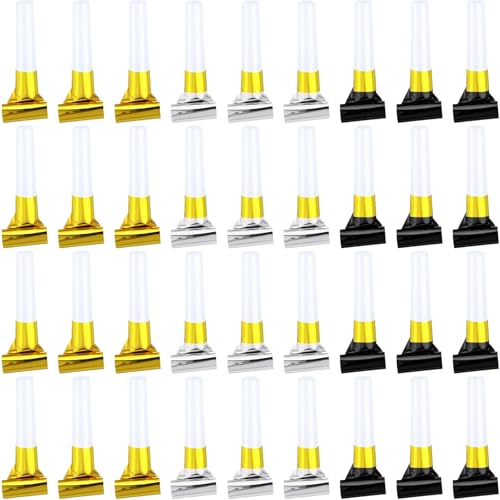 ywmigl 36 Pcs New Years Eve Noisemakers Party Favor Gold Silver Black Blower Horns Whistles 2026 Happy New Year Party Supplies for Sporting Events Birthday Celebration - Image 1