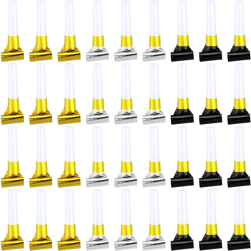 ywmigl 36 Pcs New Years Eve Noisemakers Party Favor Gold Silver Black Blower Horns Whistles 2026 Happy New Year Party Supplies for Sporting Events Birthday Celebration - Image 3