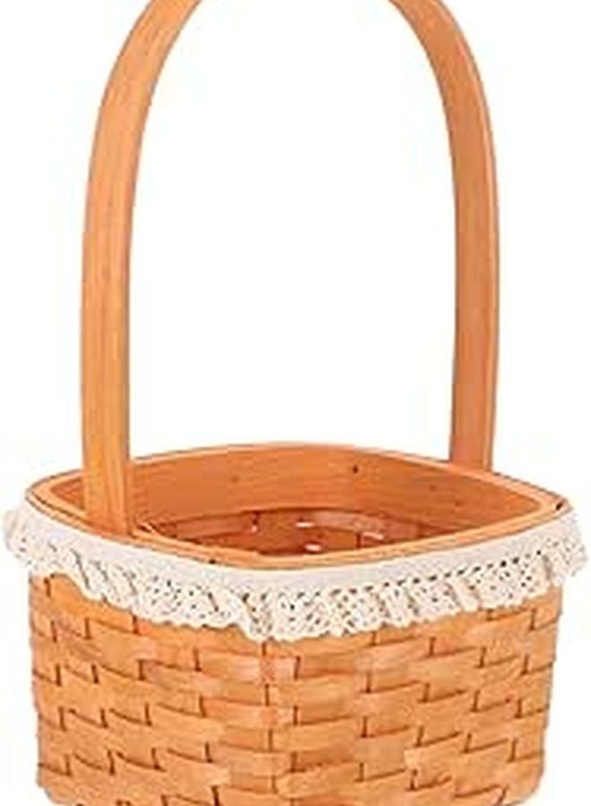 Small Woven Flower Basket With Handle For Home Picnic Wedding Storage Organizer - Image 1
