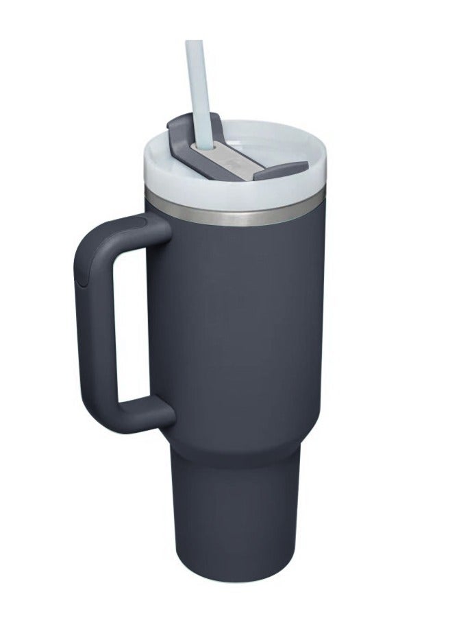 Unique Home UHM Premium Quality Stanley Style Stainless-Steel Vacuum-Insulated Tumbler with Handle & Straw - 1L/40 oz | Splash-Proof Screw-Top Lid | Keeps Drinks Hot 8 hrs/Cold 24 hrs | BPA-Free, Dishwasher-Safe Reusable Travel Mug (Black) - Image 1