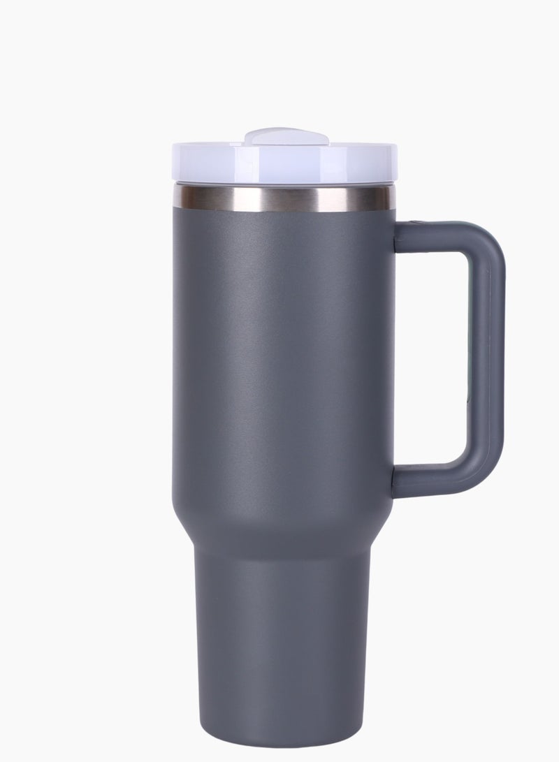 Unique Home UHM Premium Quality Stanley Style Stainless-Steel Vacuum-Insulated Tumbler with Handle & Straw - 1L/40 oz | Splash-Proof Screw-Top Lid | Keeps Drinks Hot 8 hrs/Cold 24 hrs | BPA-Free, Dishwasher-Safe Reusable Travel Mug (Black) - Image 2