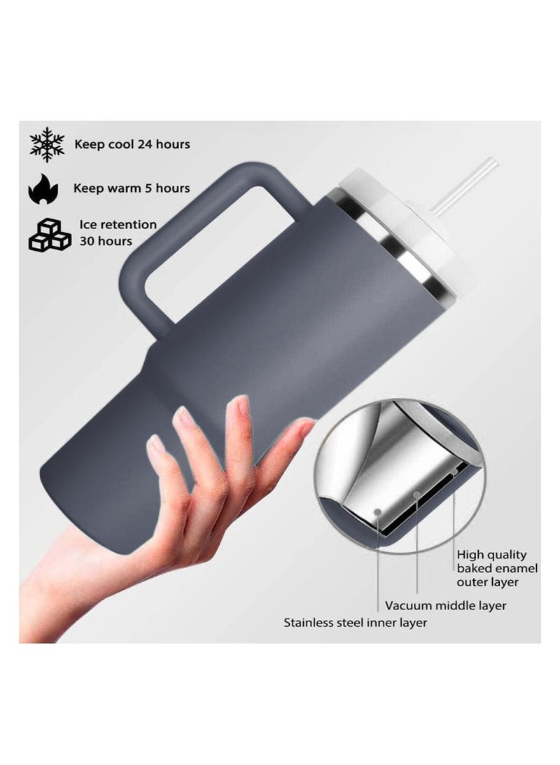 Unique Home UHM Premium Quality Stanley Style Stainless-Steel Vacuum-Insulated Tumbler with Handle & Straw - 1L/40 oz | Splash-Proof Screw-Top Lid | Keeps Drinks Hot 8 hrs/Cold 24 hrs | BPA-Free, Dishwasher-Safe Reusable Travel Mug (Black) - Image 3