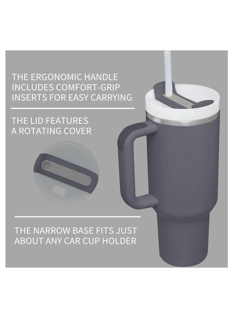 Unique Home UHM Premium Quality Stanley Style Stainless-Steel Vacuum-Insulated Tumbler with Handle & Straw - 1L/40 oz | Splash-Proof Screw-Top Lid | Keeps Drinks Hot 8 hrs/Cold 24 hrs | BPA-Free, Dishwasher-Safe Reusable Travel Mug (Black) - Image 4